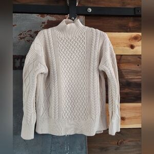 J.Crew Cozy cream classic cable knit Fishermans sweater.